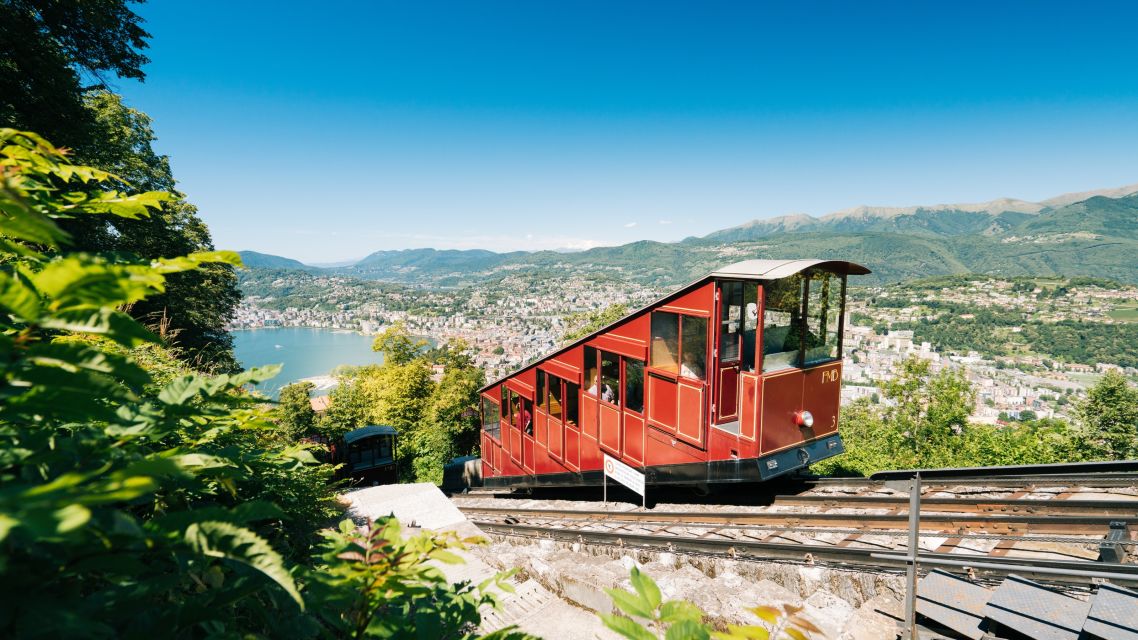 Ticino, summer, mountain, town/city, tree, funicular railway